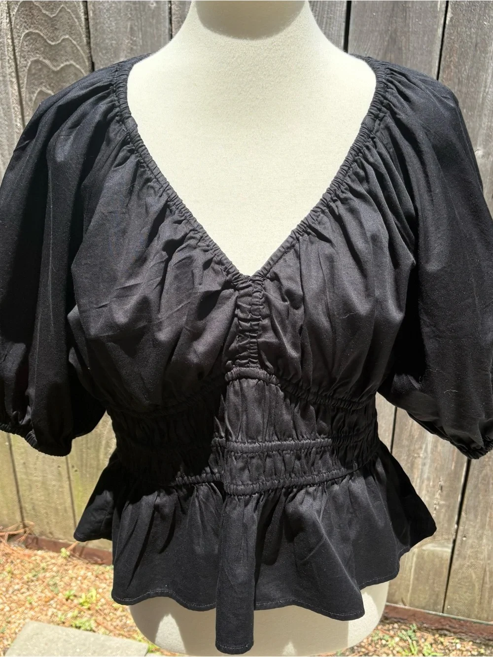 Old Navy Black Peasant-Style Puff Sleeve Blouse